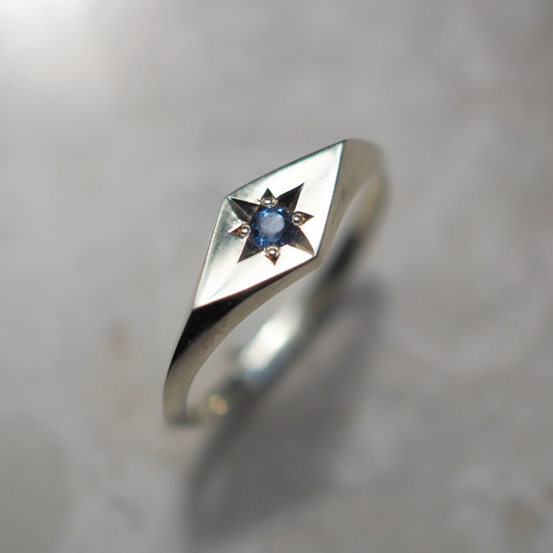 Blue Sapphire Kite Signet Ring - End of Line