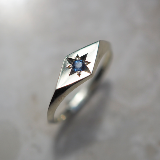 Blue Sapphire Kite Signet Ring - End of Line