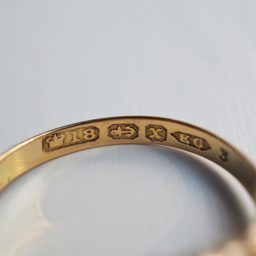 1897 Opal & Diamond Gold Boat Ring - Antique