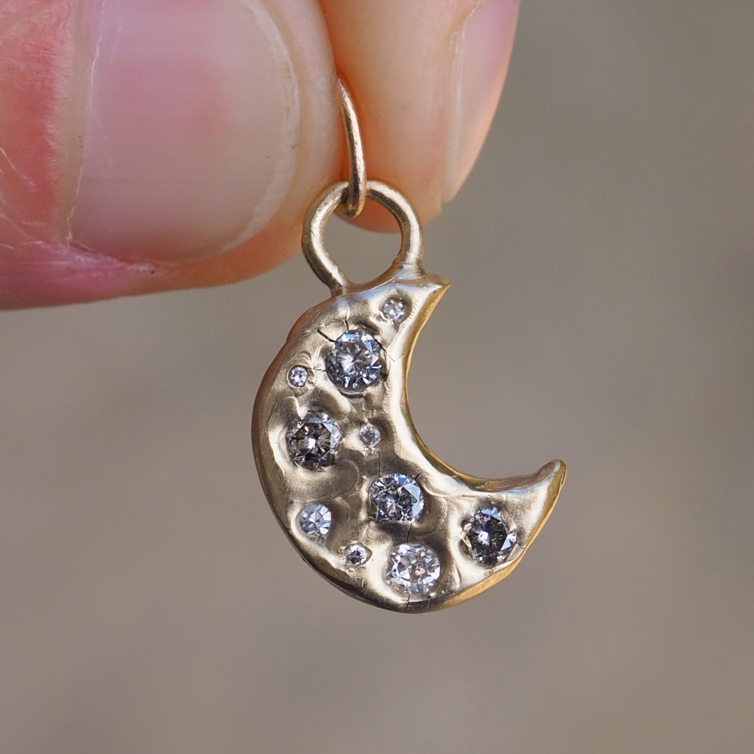 Crescent Moon Pendant - 0.31ct Salt & Pepper Diamonds - 9ct Yellow Gold