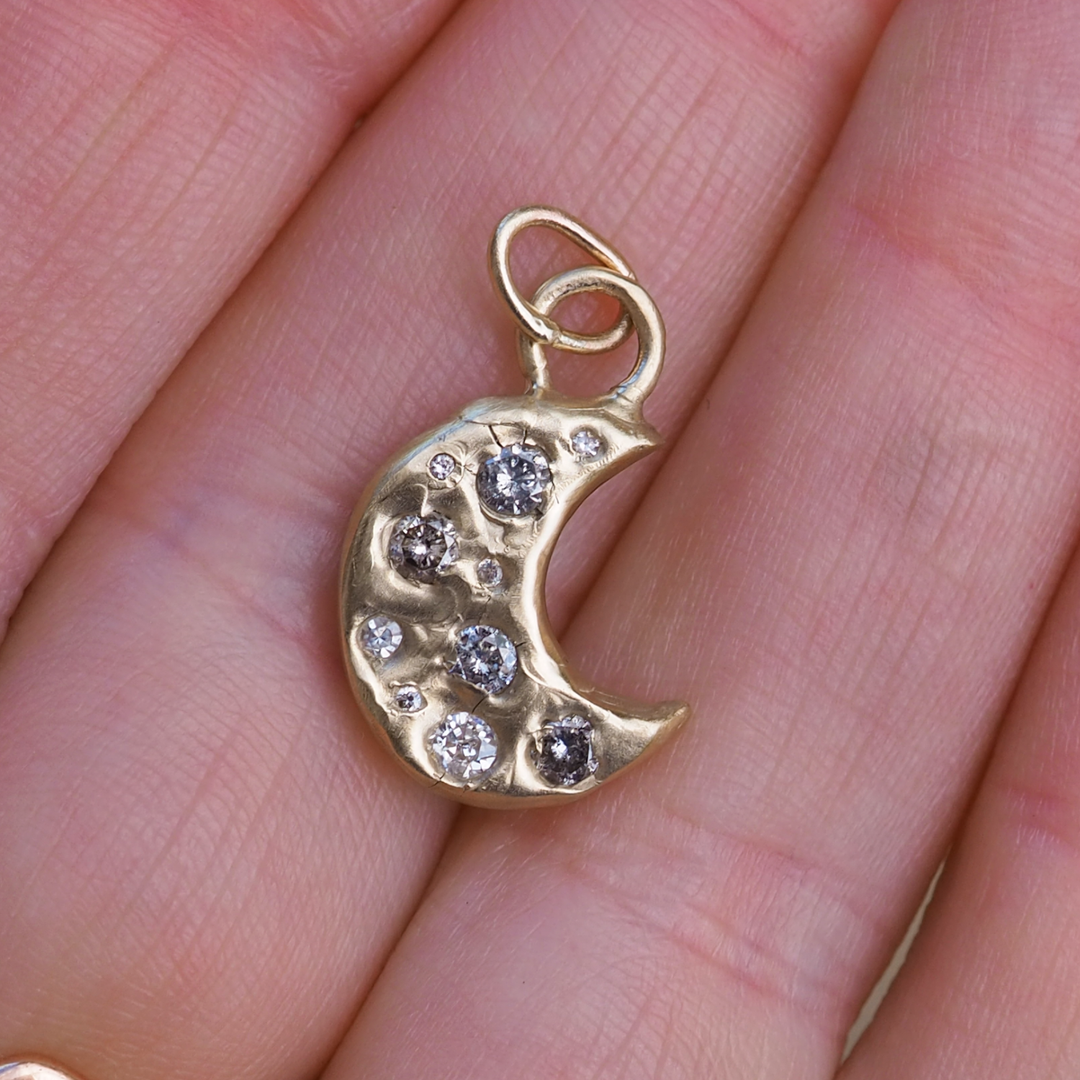 Crescent Moon Pendant - 0.31ct Salt & Pepper Diamonds - 9ct Yellow Gold