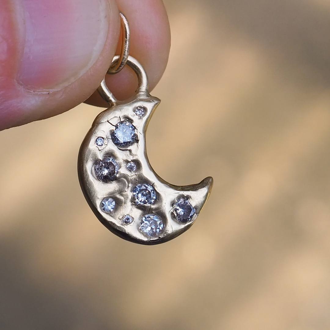 Crescent Moon Pendant - 0.31ct Salt & Pepper Diamonds - 9ct Yellow Gold