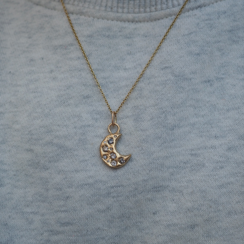 Crescent Moon Pendant - 0.31ct Salt & Pepper Diamonds - 9ct Yellow Gold