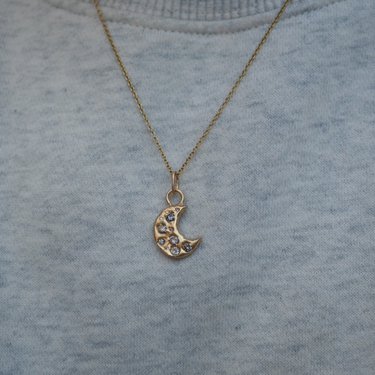 Crescent Moon Pendant - 0.31ct Salt & Pepper Diamonds - 9ct Yellow Gold
