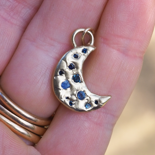 Sapphire Moon Pendant - 0.53ct Australian Sapphires - 9ct Yellow Gold
