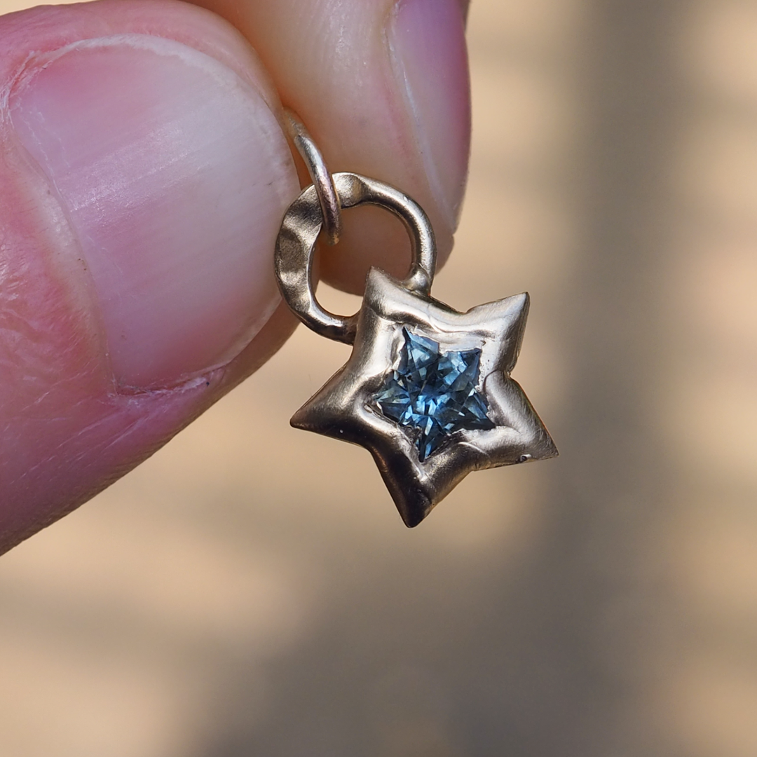 Sapphire Star Pendant - 0.60ct Montana Teal Sapphire - 9ct Yellow Gold