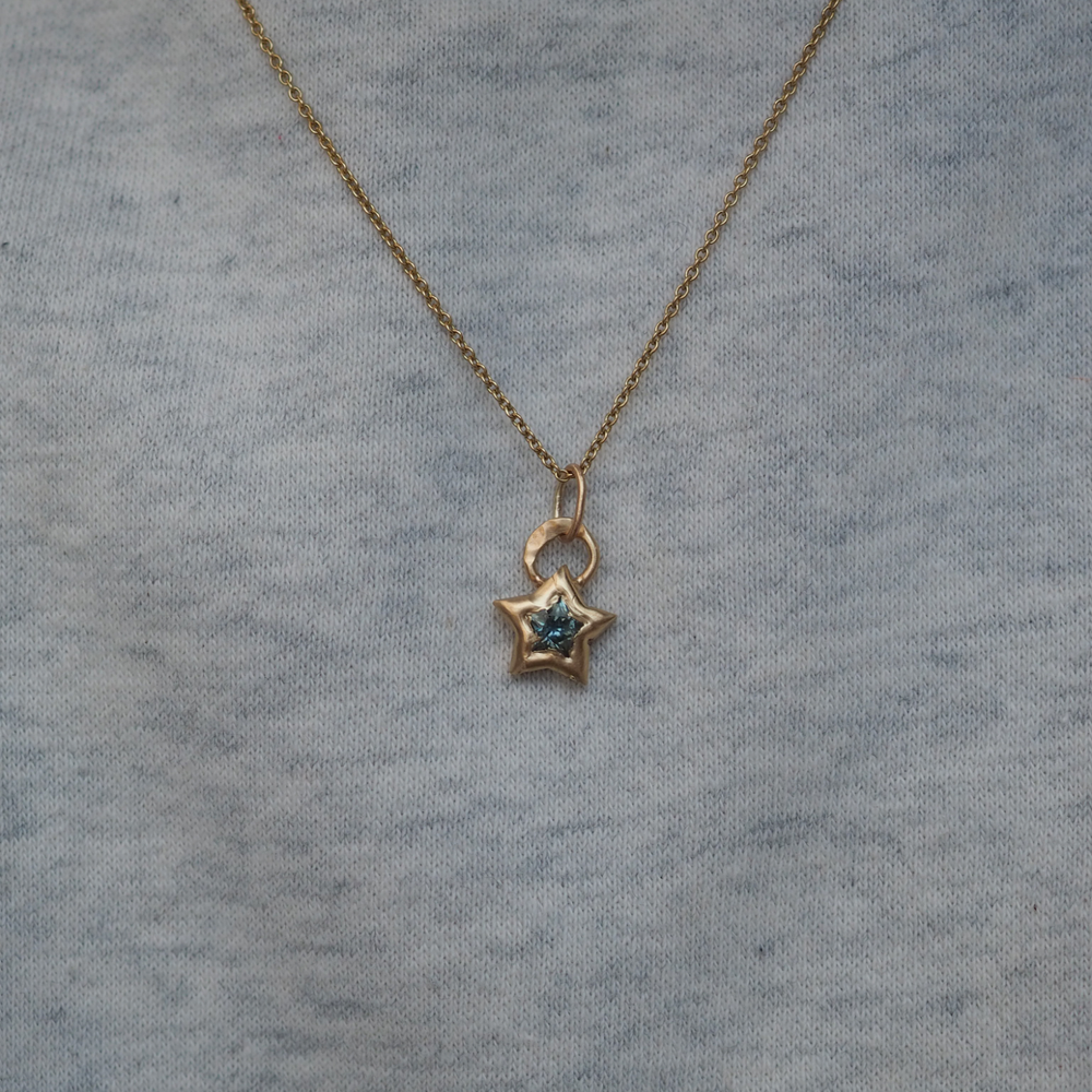 Sapphire Star Pendant - 0.60ct Montana Teal Sapphire - 9ct Yellow Gold