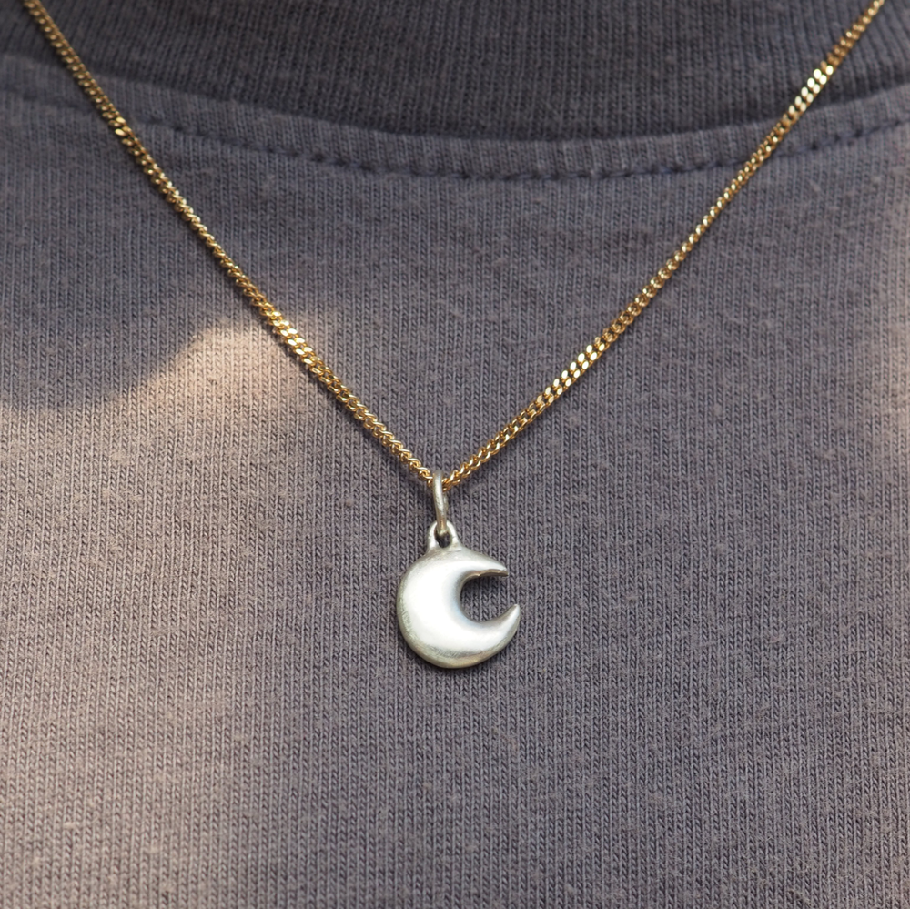 Celestial Puffy Moon Pendant - 9ct White Gold