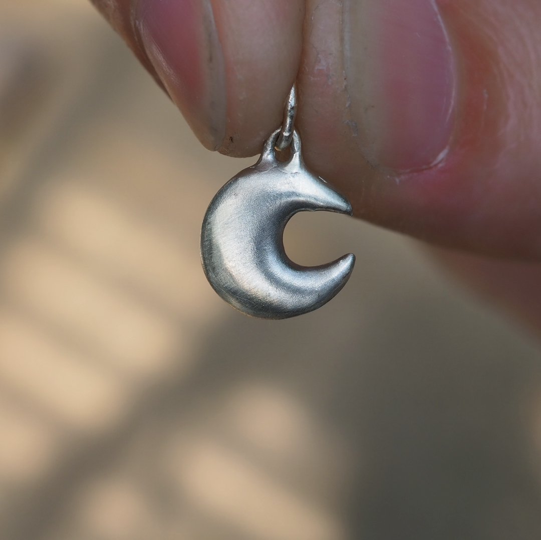 Celestial Puffy Moon Pendant - 9ct White Gold