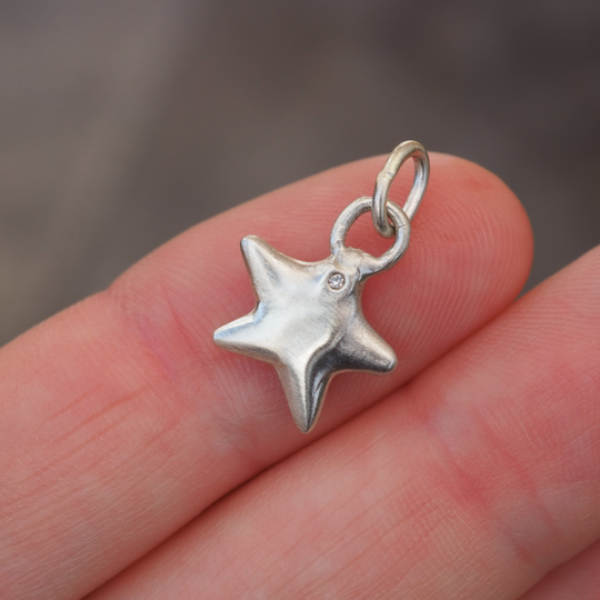 Diamond Puffy Star Pendant - 9ct White Gold