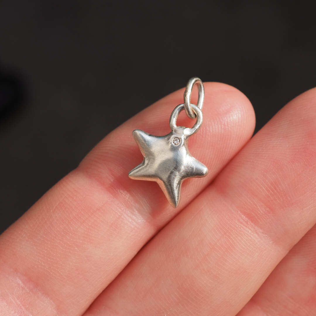 Diamond Puffy Star Pendant - 9ct White Gold