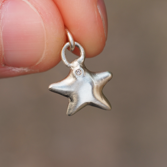 Diamond Puffy Star Pendant - 9ct White Gold