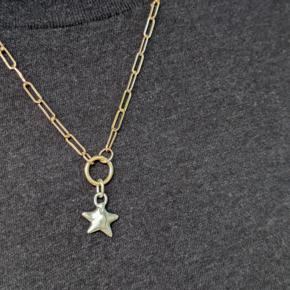 Diamond Puffy Star Pendant - 9ct White Gold