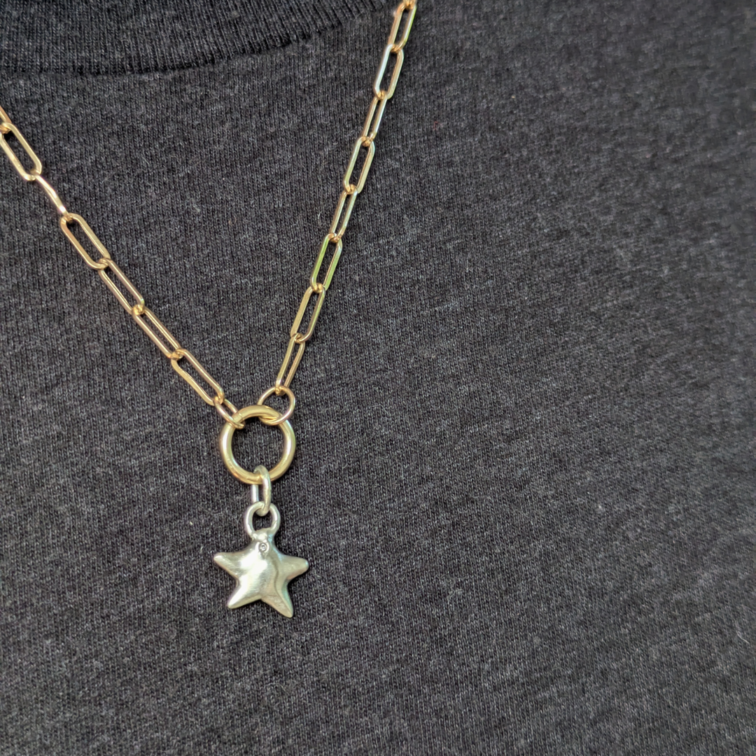 Diamond Puffy Star Pendant - 9ct White Gold