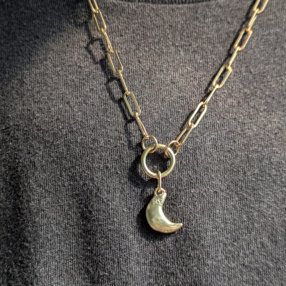 Diamond Puffy Moon Pendant - 9ct Yellow Gold