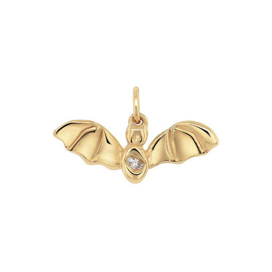 Flying Bat Charm - 0.07ct Canadian Moon Diamond - 9ct Yellow Gold