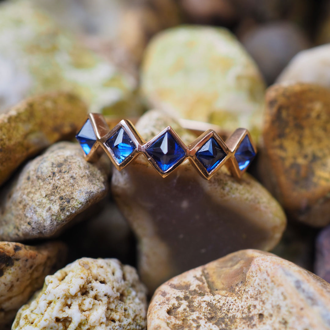 Blue Sapphire Fan Eternity Ring