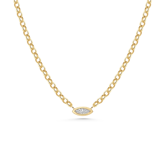 Horizon Diamond Necklace - 0.17ct Moval Cut Diamond - 9ct Yellow Gold
