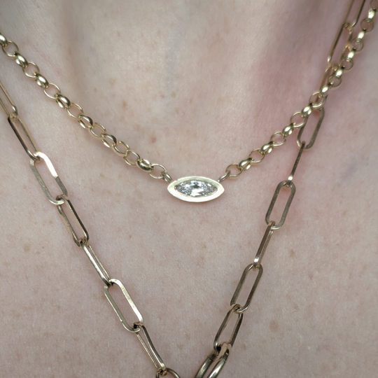 Horizon Diamond Necklace - 0.17ct Moval Cut Diamond - 9ct Yellow Gold