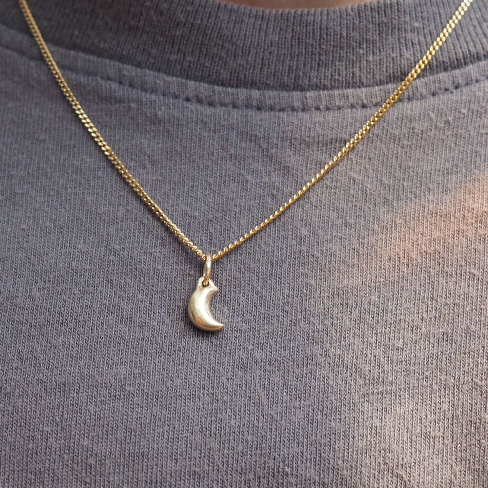 Celestial Puffy Moon Pendant - 9ct Yellow Gold