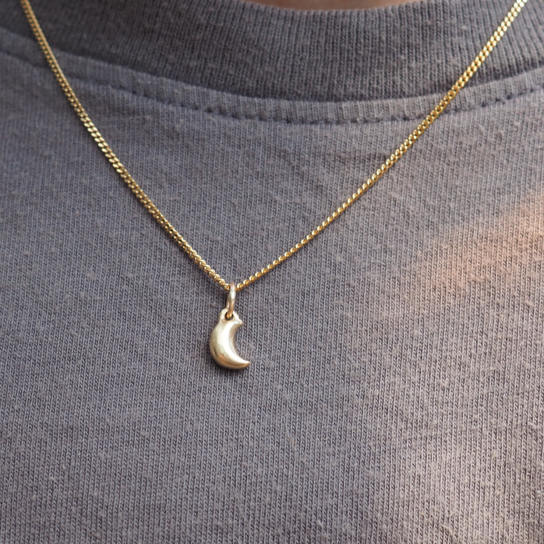 Celestial Puffy Moon Pendant - 9ct Yellow Gold