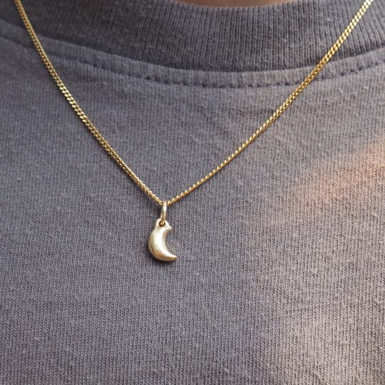 Celestial Puffy Moon Pendant - 9ct Yellow Gold