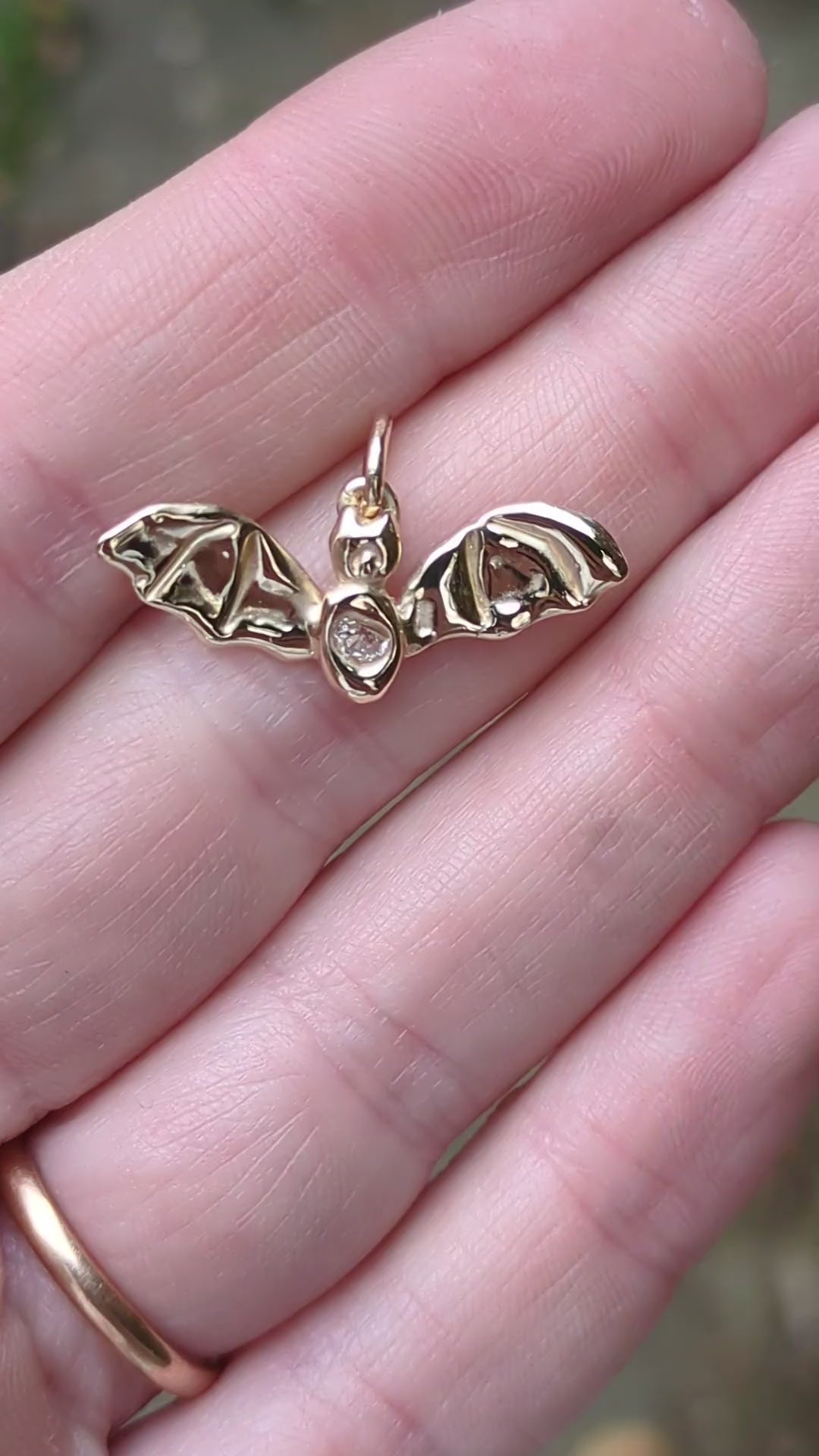 Flying Bat Charm - 0.07ct Canadian Moon Diamond - 9ct Yellow Gold