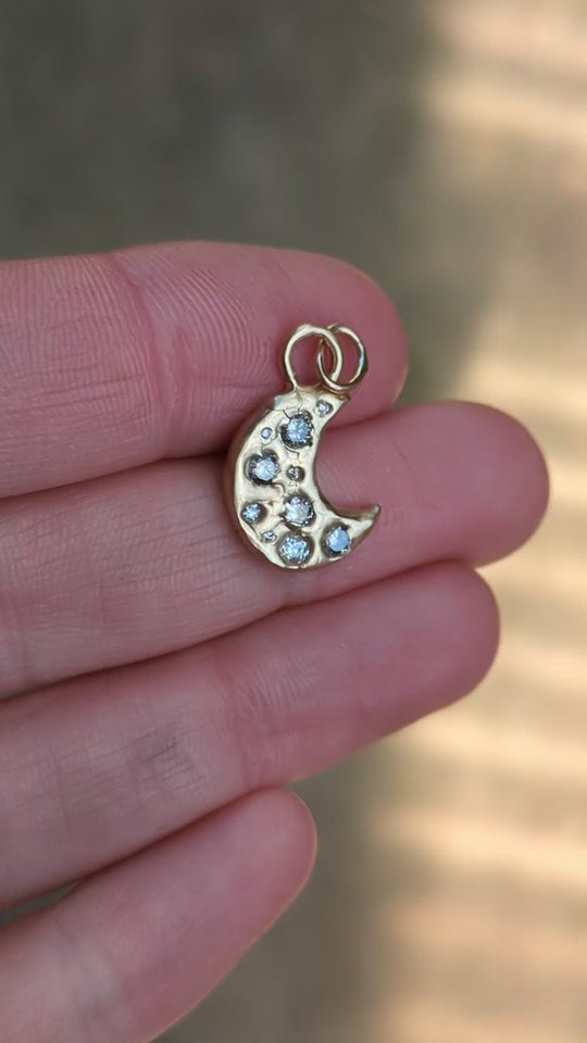 Crescent Moon Pendant - 0.31ct Salt & Pepper Diamonds - 9ct Yellow Gold
