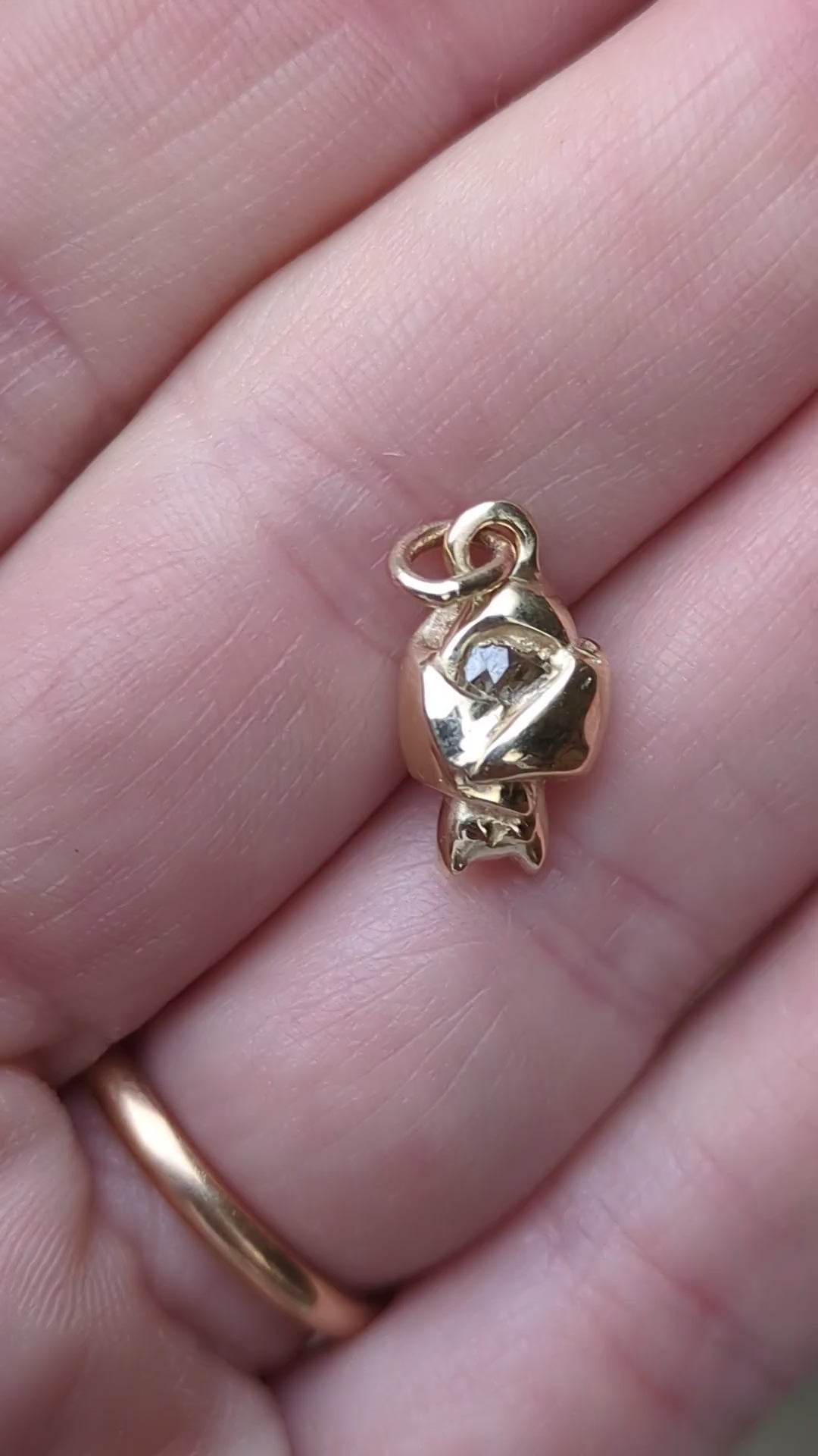 Sleeping Bat Charm - 0.36ct Reclaimed Diamond - 9ct Yellow Gold
